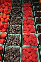 Blue cartons with fresh seasonal berries
