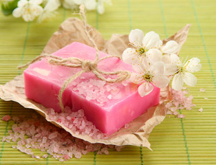 Natural handmade soap on bamboo mat