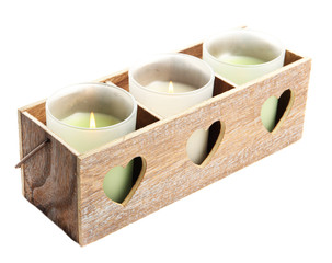 Wooden candlestick with candles, isolated on white