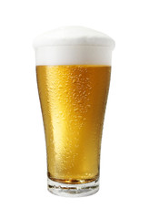 Glass of light beer isolated on white background