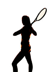 silhouette woman tennis racquet behind