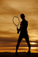 silhouette woman tennis racquet hold