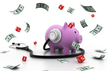 Piggy bank with stethoscope.