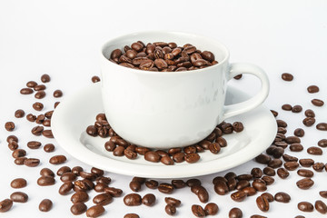 Coffee cup and coffee beans