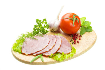 Ripe fresh ham with vegetables