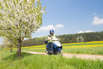 Naklejka premium women on soccer, spring, frau auf roller, motorrad, frühling