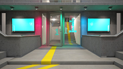 Modernes Medien Bürogebäude Eingangstür 3D