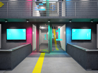modernes Bürogebäude Eingangstür 3D