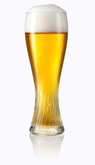 Glass of light beer isolated on white background. Clipping path