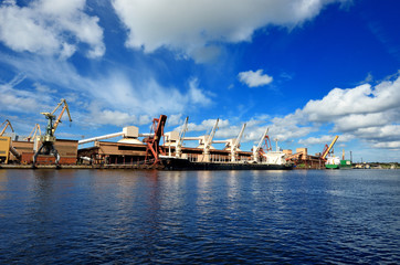 cargo ship loading in port. Ventspils terminal