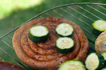 barbecue with delicious grilled meat on grill