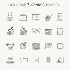 Sketched business icon set - obrazy, fototapety, plakaty