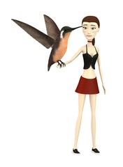 3d render of cartoon character with colibri bird
