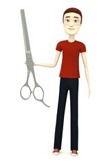 3d render of cartoon character with hair scissors