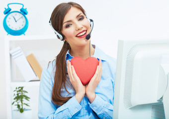 Portrait of call center smiling operator with phone headset iso