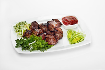 Grilled meat and vegetables
