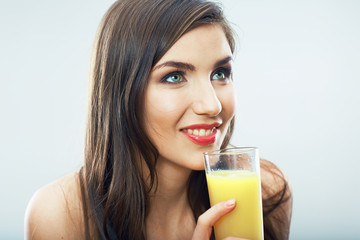 Woman hold glass with orange juice