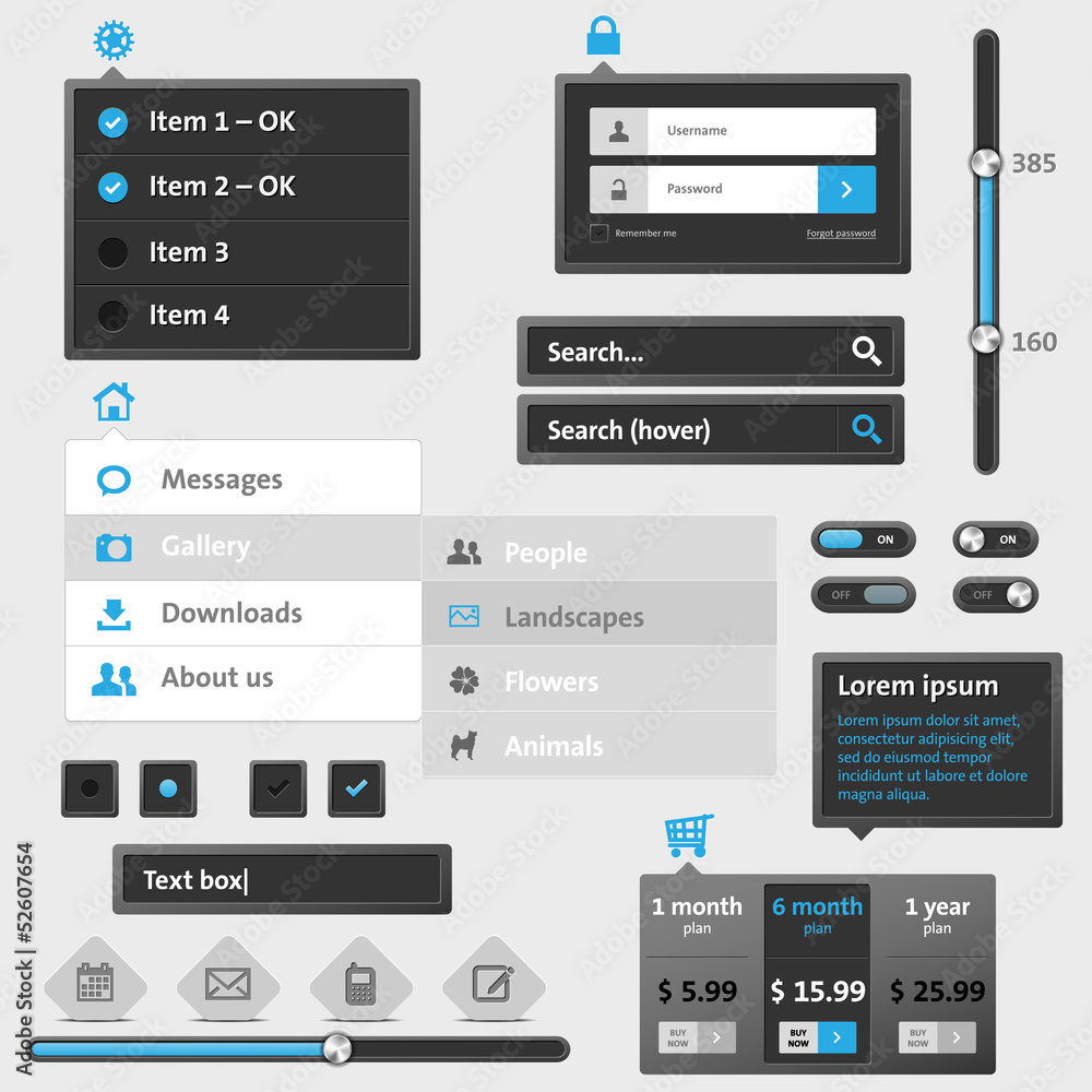 Poster set of modern web menu and elements