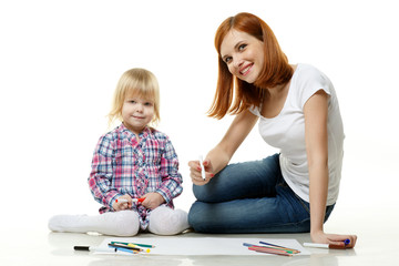 Happy family drawing picture.