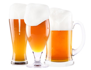 Frosty glass of light beer set isolated