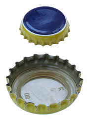 Isolated Blue and Yellow Metal Caps