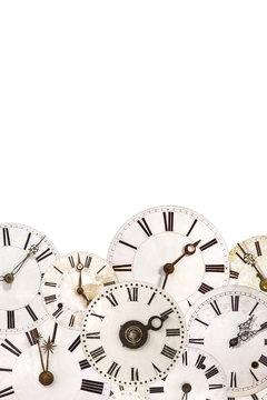 Set of vintage clock faces isolated on white