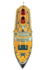 Antique toy cruise ship isolated on white
