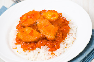 fish with vegetables and rice