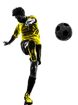 Fototapeta brazilian soccer football player young man kicking silhouette