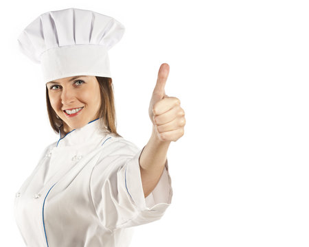 glad chef showing thumbs up and looking at camera