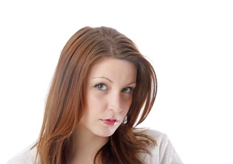 Fototapeta premium portrait of a young beautiful woman (white background)