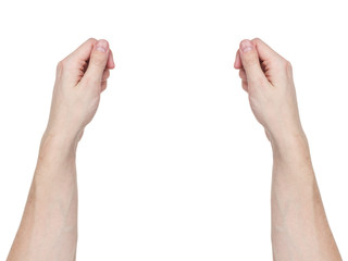 two adult man hands to hold or show something