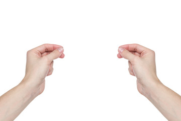 two adult man hands to hold or show something
