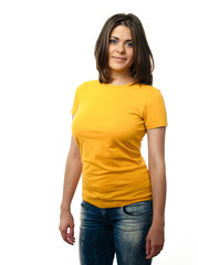 Obraz premium Young casual woman style isolated over white background.