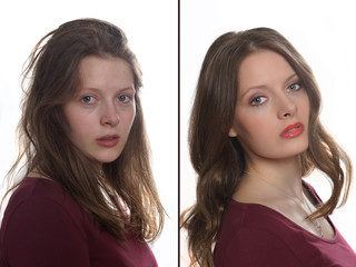 Junge Frau - ohne und mit Make up