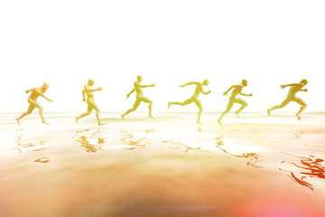 People running over the sea