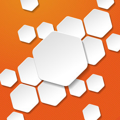 White Paper Hexagon Labels Orange Stripes Background