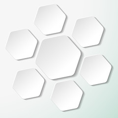 Seven White Paper Hexagon Labels
