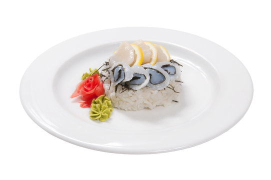 olls, calamari and scallops with rice