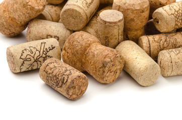 Close up of used assorted wine corks