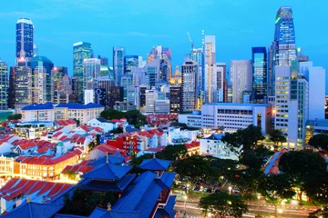 Foto op Plexiglas Singapore city downtown at night © leungchopan