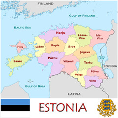 Fototapeta premium Estonia Europe national emblem map symbol motto