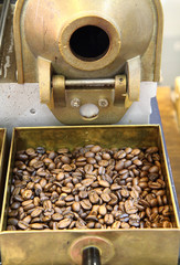 old coffee beans machine as gourmet background