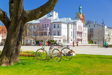 Idyllic spring scenery on the square in Sopot, Poland