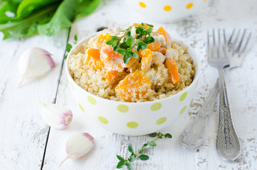 .Quinoa with pumpkin . Selective focus