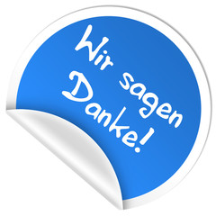 Aufkleber rund blau - Wir sagen Danke
