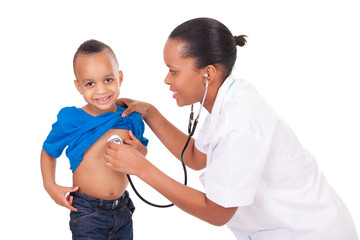 African american woman doctor with child