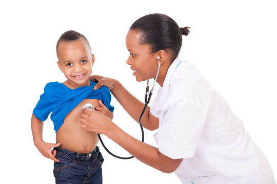 African American Woman Doctor With Child