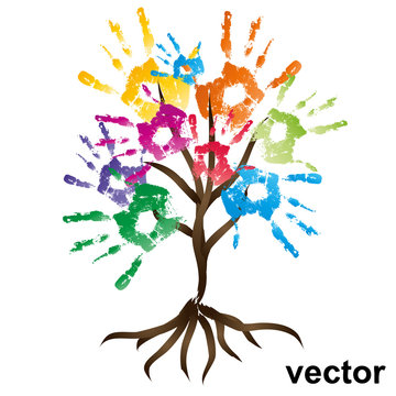 Vector conceptual hand print tree