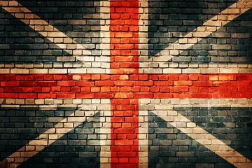 Zelfklevend Fotobehang Vlag van het Verenigd Koninkrijk op oude bakstenen muur © Piotr Krzeslak